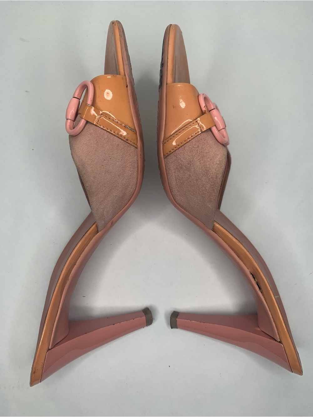 Gucci Women’s Horsebit Peach and Pink Slip-On Heeled Mules - Picture 6 of 9